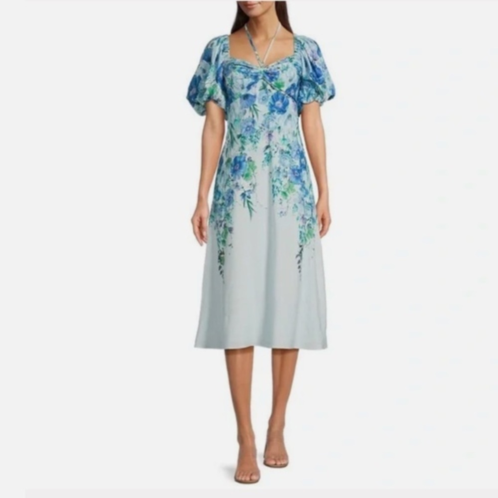 Alex Marie Monroe Blue Floral Puff Sleeve Dress Party Nwt 14